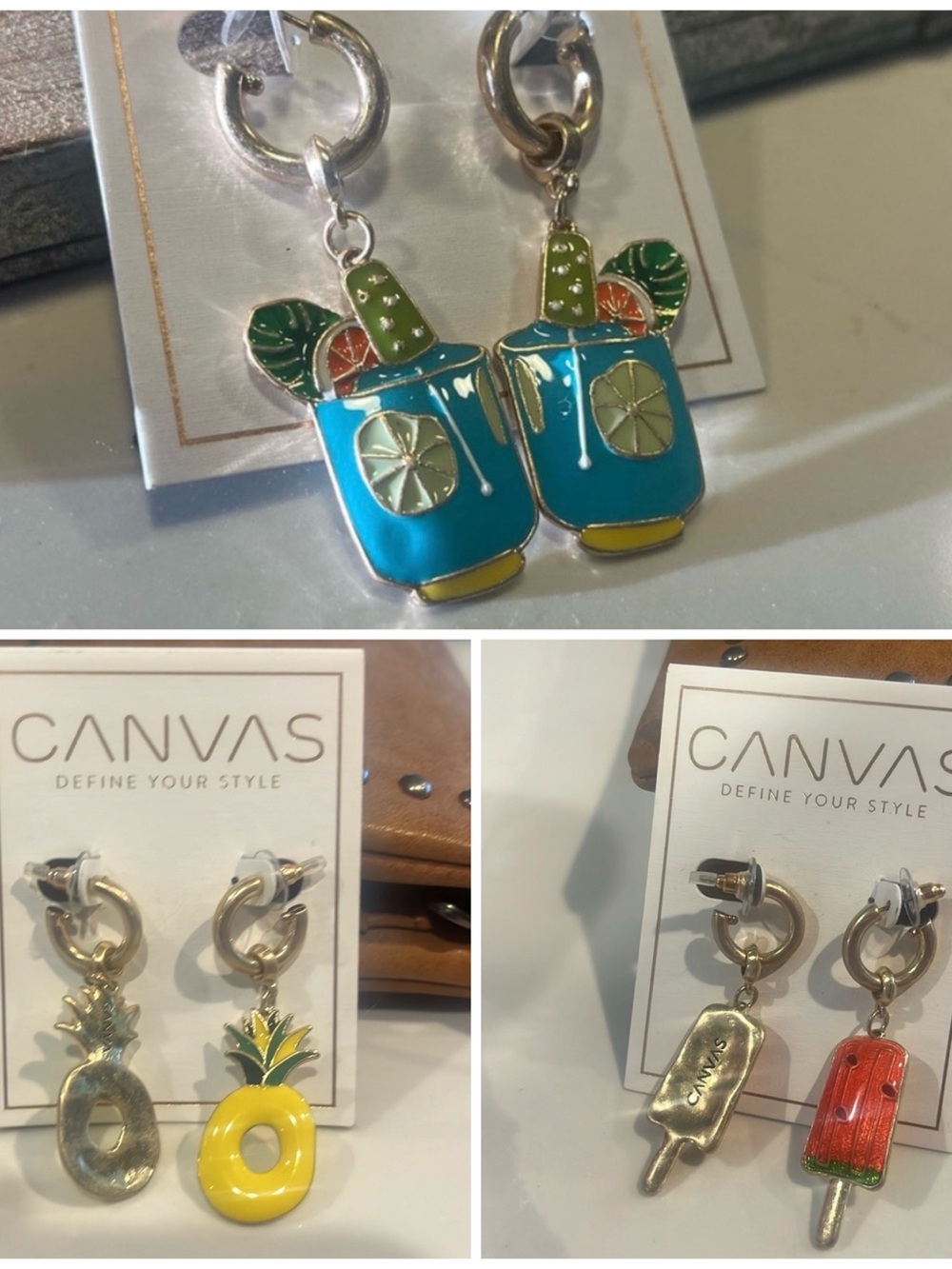 Lot of 3 Summer Enamel Popsicle, Pineapple & Cocktail Earrings NWT